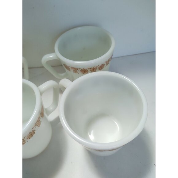 Vintage Pyrex D-Handle Butterfly Pattern Milk Glass Mugs Set of 4 - Picture 5 of 11